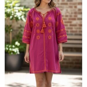 Gretchen Scott Montezuma Embroidered Boho Peasant‎ Tunic Dress M